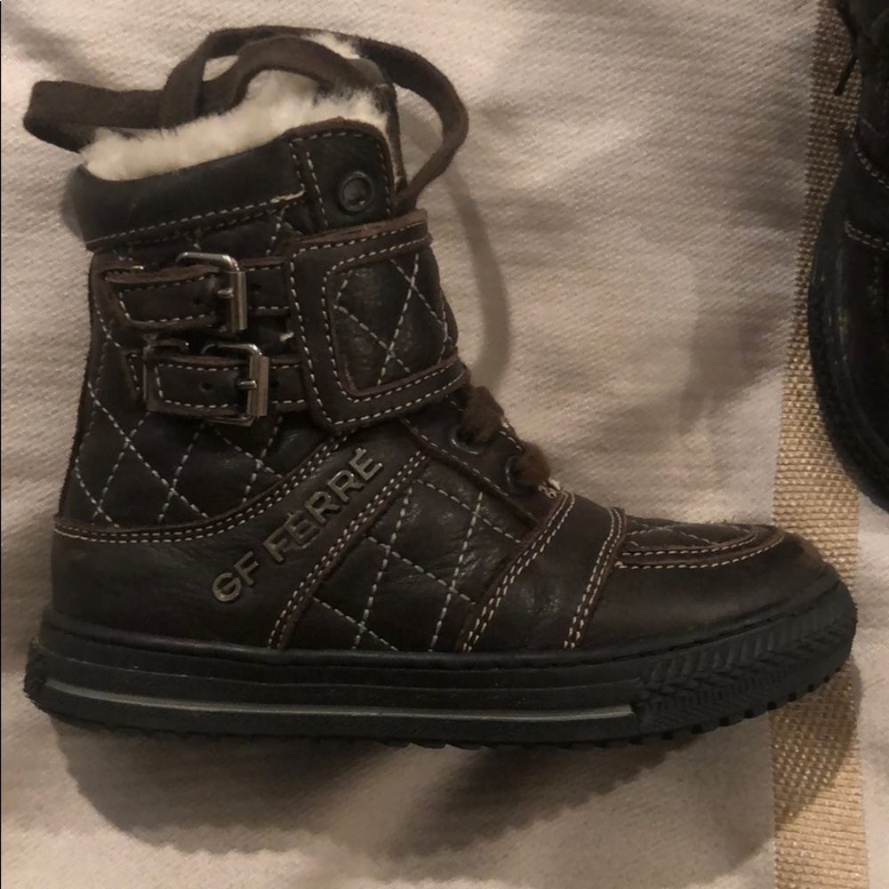 GF Ferre natural leather and fur toddler shoes
